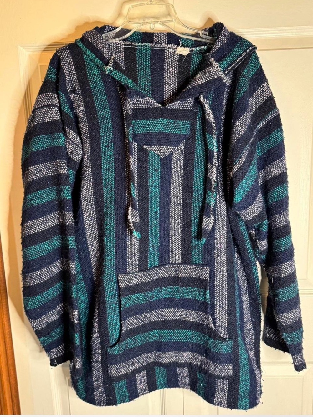 Source Unknown Navy & Teal Striped Crewneck Baja Sweater
